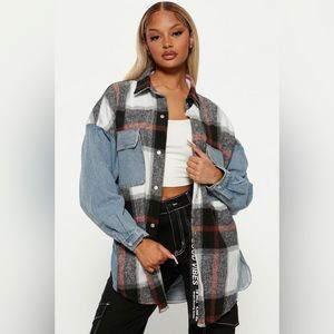 Fashion Nova Oversized Plaid & Denim Shirt